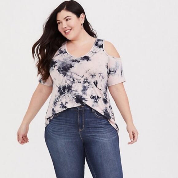 Torrid blush pink grey cold shoulder tie dye top - Picture 1 of 11